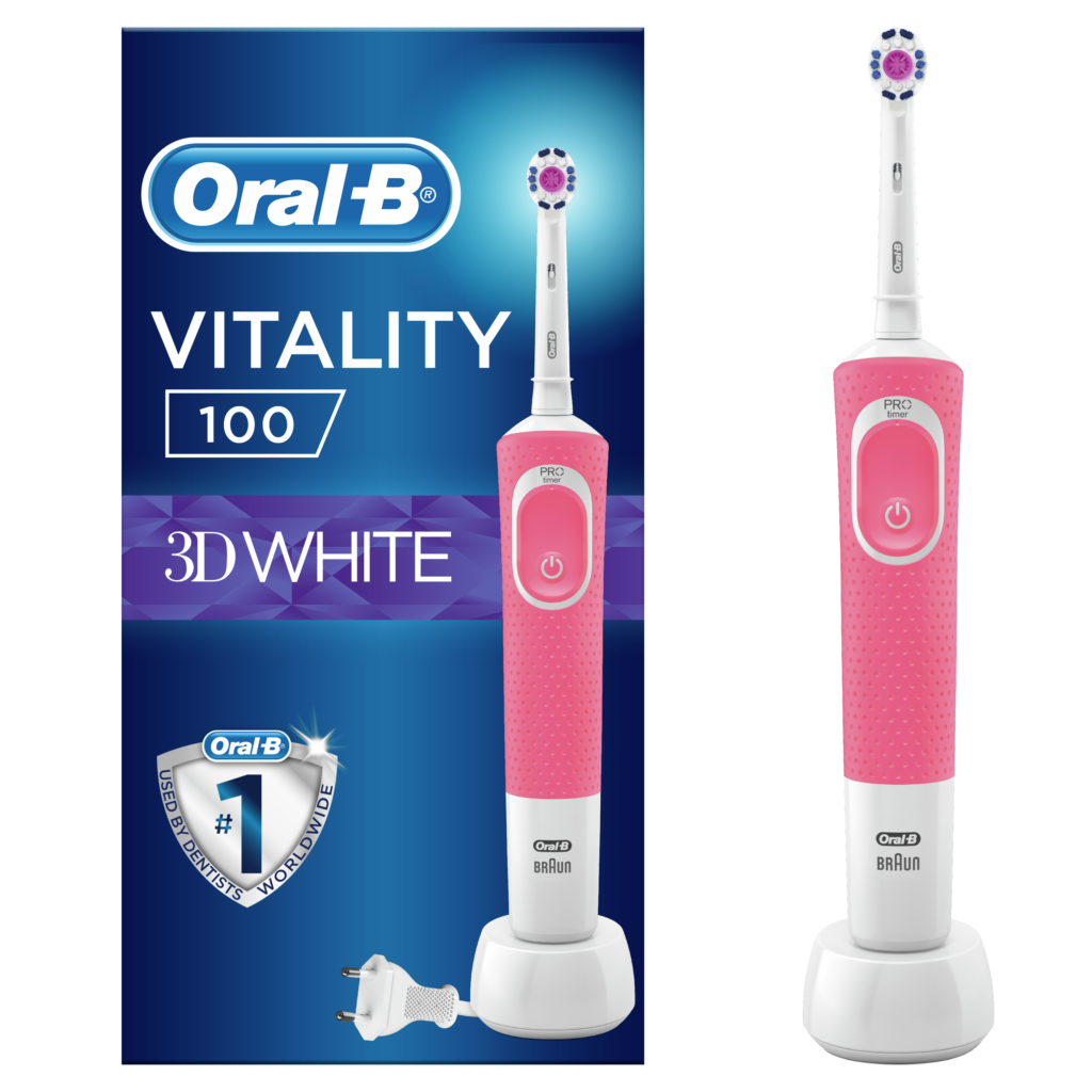 Oral-B Vitality 100 elektriline hambahari taimeri ja 3D White harjapeaga (ROOSA)