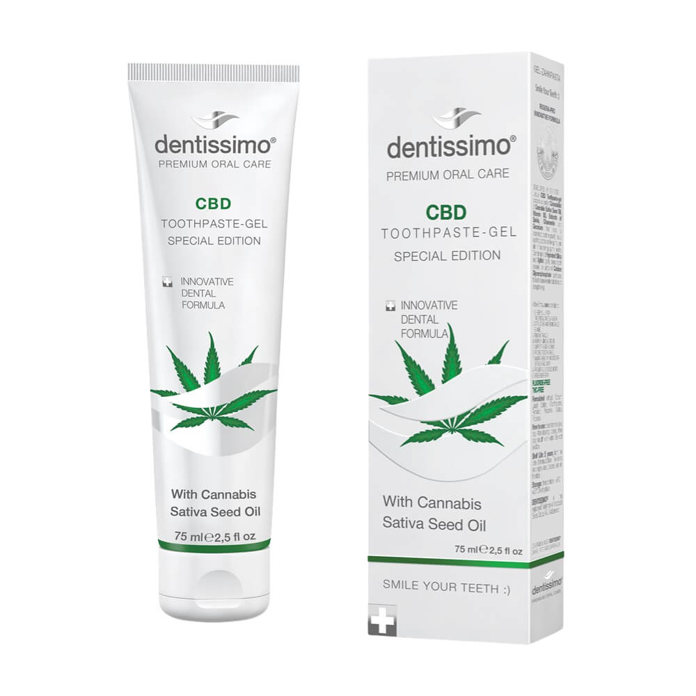 Dentissimo CBD Cannabis Sativa Seed Oil hambapasta-geel 75ML (kanepiseemneõliga)