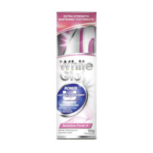 White Glo Sensitive Forte+ hambapasta 100ml + käsihambahari (valgendav pasta tundlikele hammastele)