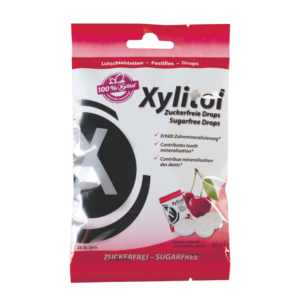 Lutsukommid Miradent KIRSS 100% Xylitol 60g (suhkruvabad pastillid ksülitooliga)