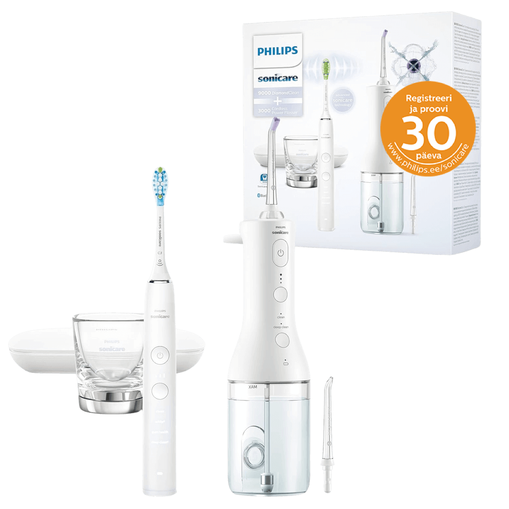 Philips Sonicare DiamondClean 9000 HX3886/41 elektriline hambahari + Power Flosser 3000 veeprits (VALGE)